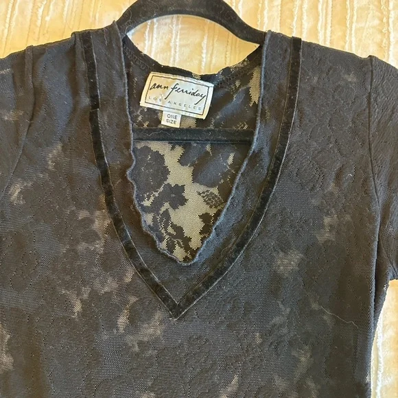 Y2K 90’s  Ann Farriday One Size Dress Stretch Lace 3/4 Sleeve EUC whimsygoth - Picture 6 of 8